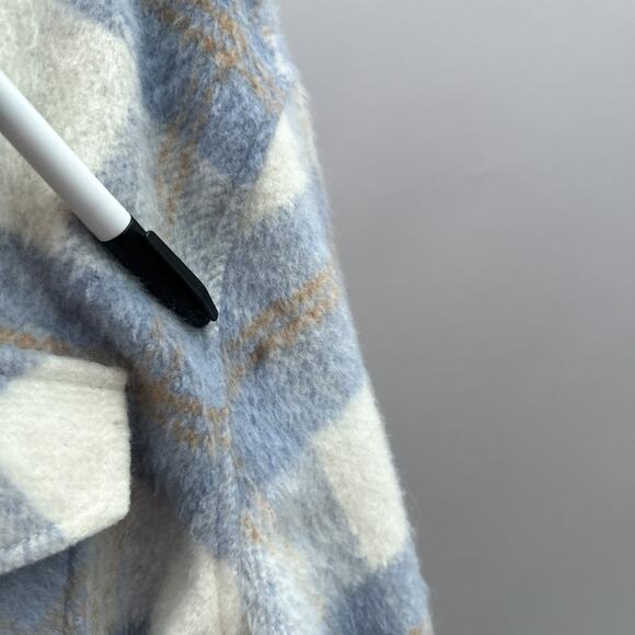 RDI Brushed Plaid Flannel Brushed Oversized Shacket Jacket Blue Women's Size L - Picture 9 of 12